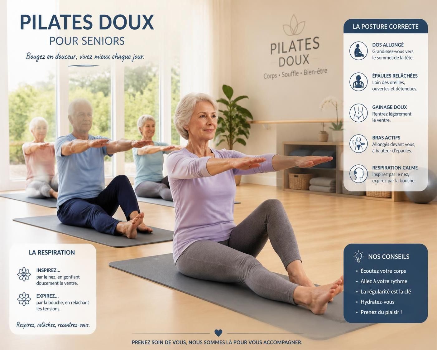 découvrez nos conseils adaptés aux seniors débutants pour bien démarrer le pilates et progresser en douceur, en toute sécurité et avec plaisir.
