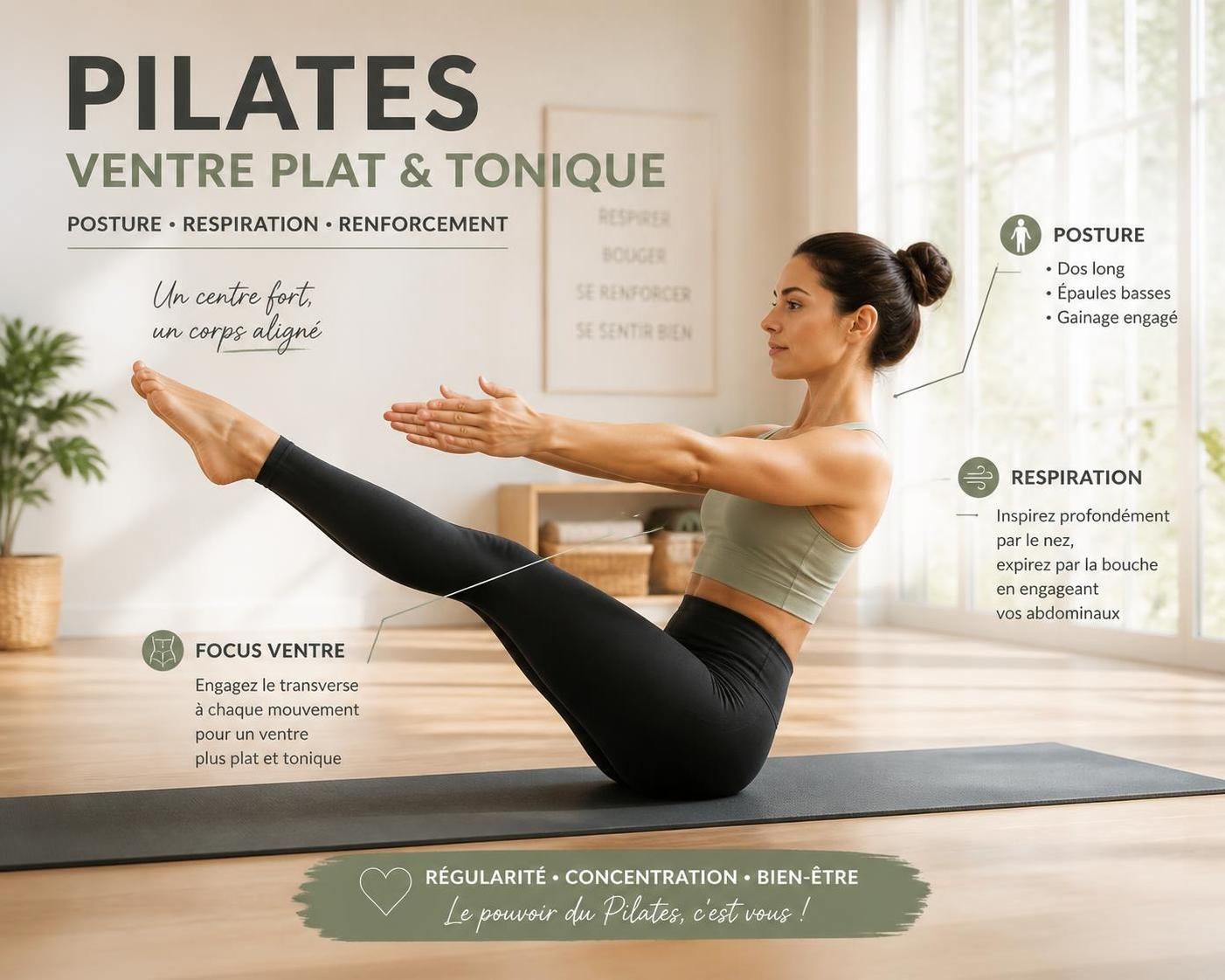 découvrez des exercices de pilates efficaces pour obtenir un ventre plat et tonique, renforcer votre sangle abdominale et améliorer votre posture facilement chez vous.