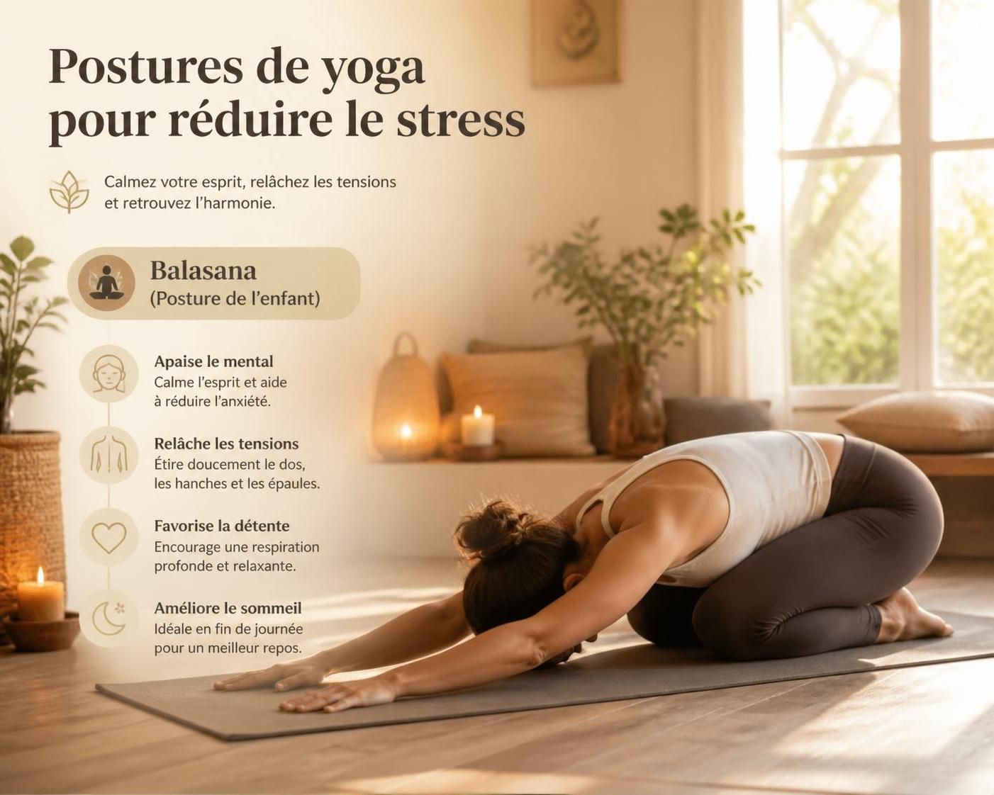 découvrez des postures de yoga simples et efficaces pour réduire le stress au quotidien et améliorer votre bien-être mental et physique.