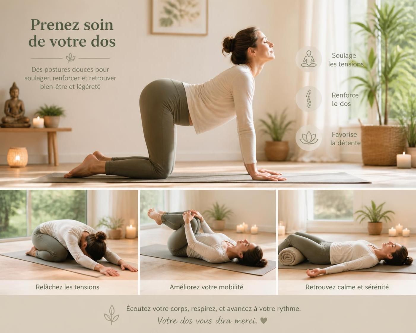 découvrez des postures de yoga efficaces pour soulager le mal de dos, améliorer votre posture et favoriser votre bien-être au quotidien.